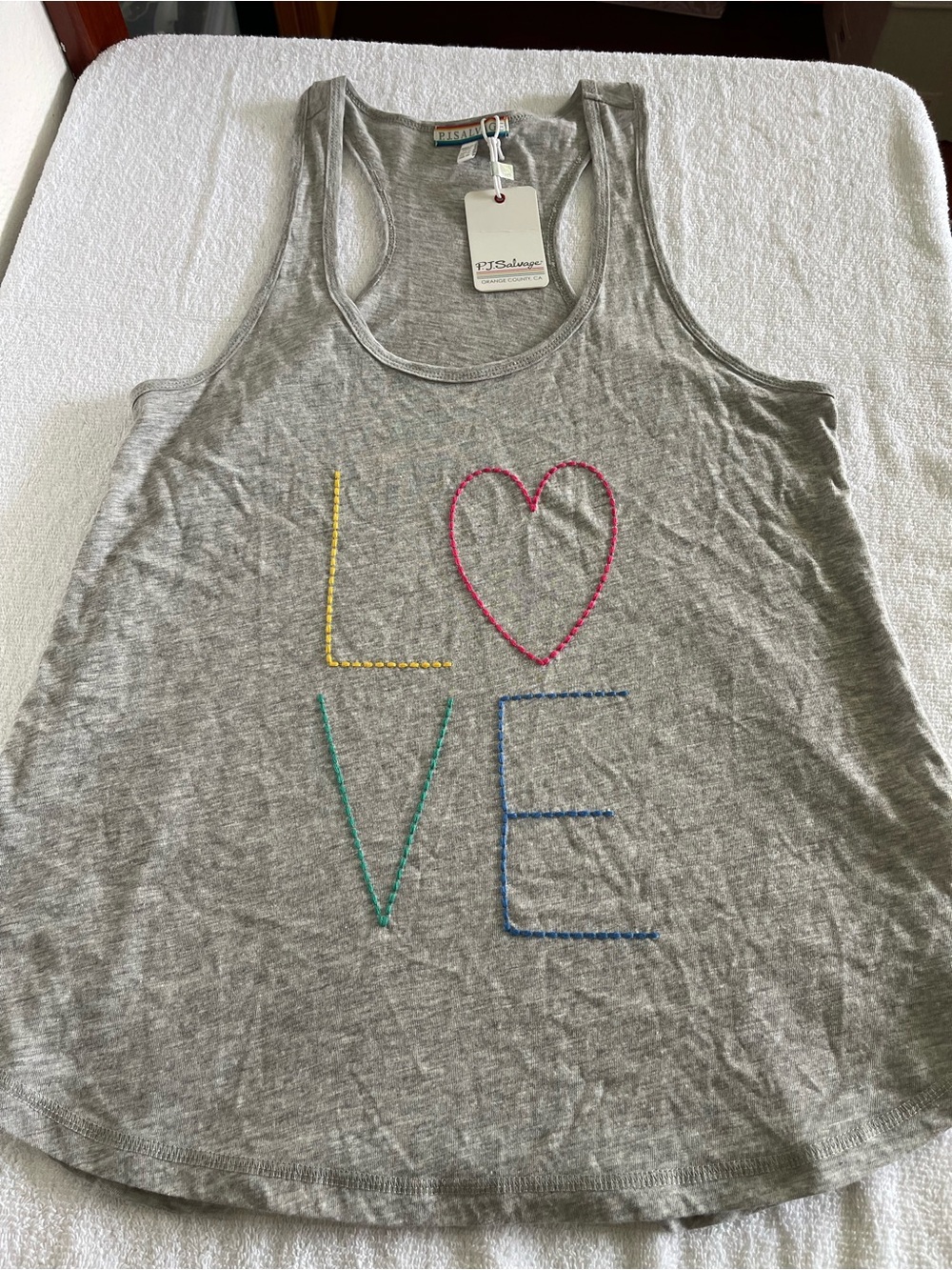 P.J. Salvage Light Gray Racerback LOVE Tank - NWT - Medium